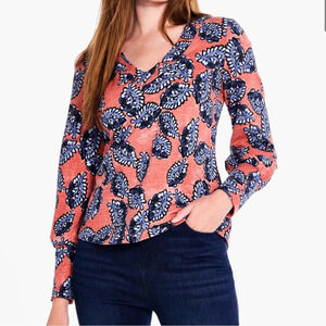 Nic + Zoe Women's Amber Blued Floral V-Neck Blouse Casual Long Sleeve Top Size M